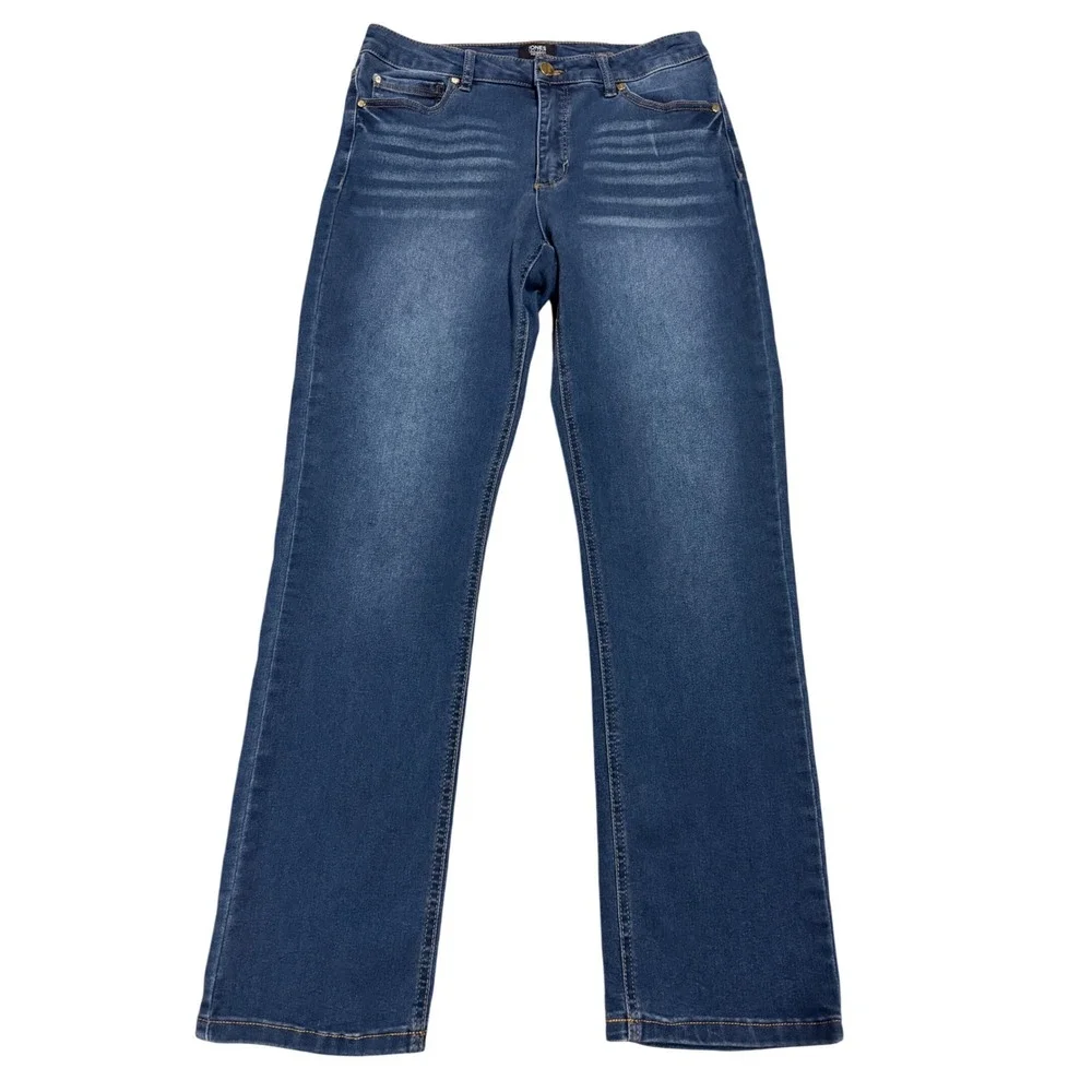 Jones New York Signature Lexington Straight Jeans Blue Dark Wash JPMS9DP253 Sz 6 - Picture 1 of 13